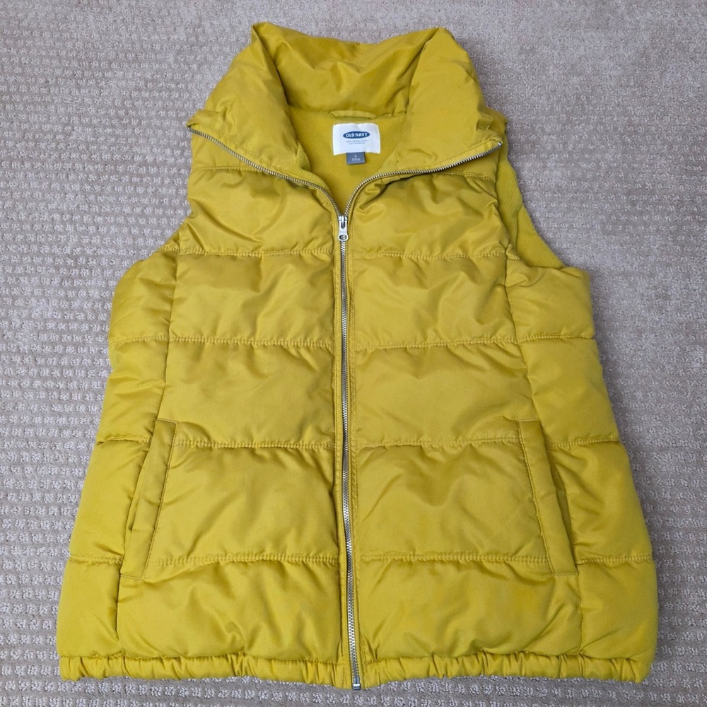 Old Navy Women's Quilted Puffer Vest‎ Size Large Yellow Zip Up Pockets, GUC